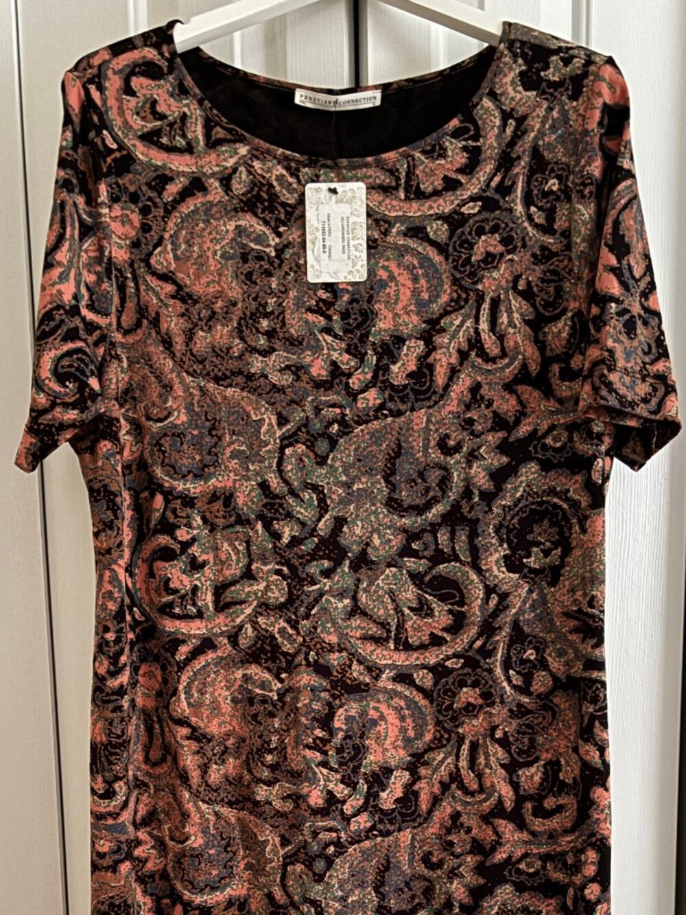 NWT Peruvian Connection Long Maxi Short Sleeve Cotton Blend Dress, Size XL